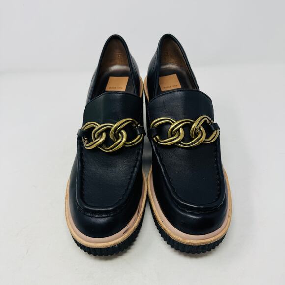 Dolce Vita Black Leather Chain Wedge Loafers Platform Heels Women’s Size 9 - Picture 4 of 14